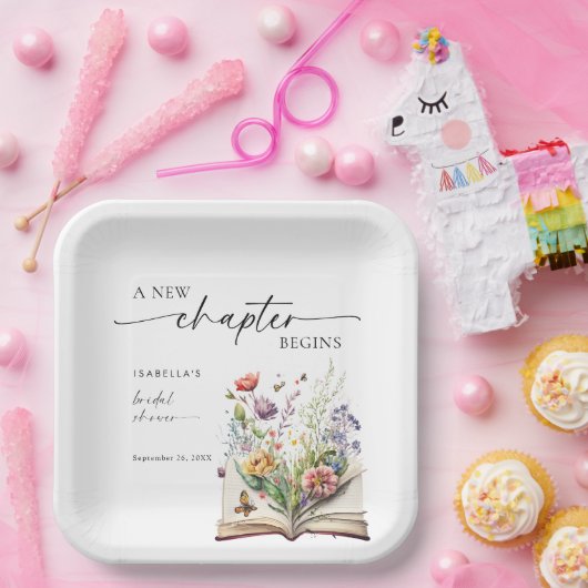 New Chapter Begins Floral Book Bridal Shower Pappteller (Party)
