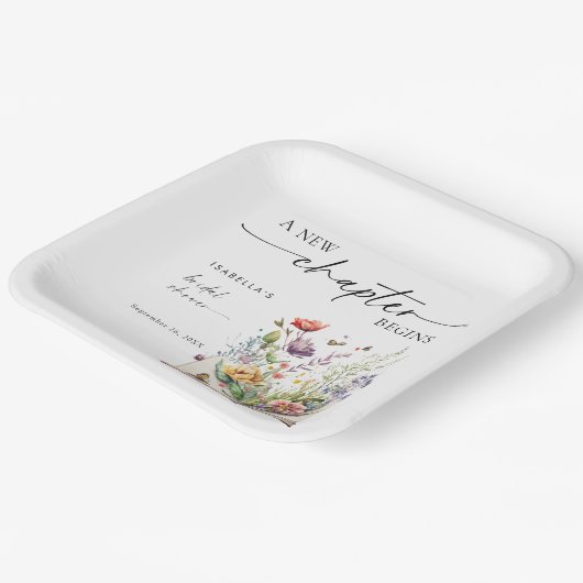 New Chapter Begins Floral Book Bridal Shower Pappteller (Gewinkelt)