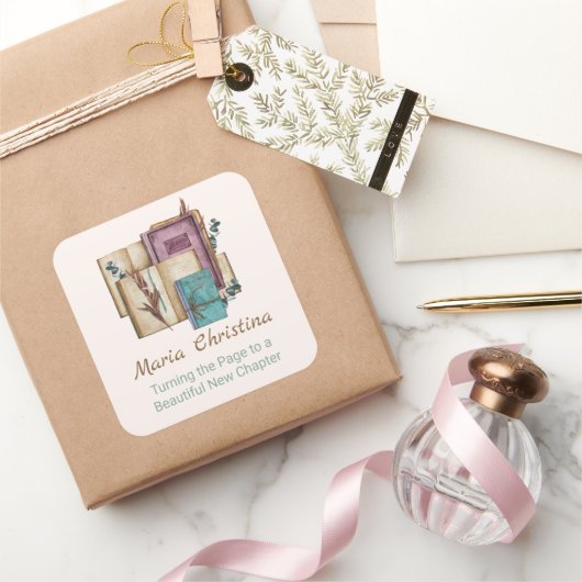 New Chapter Begins Floral New Beginnings Quadratischer Aufkleber (Schenken)