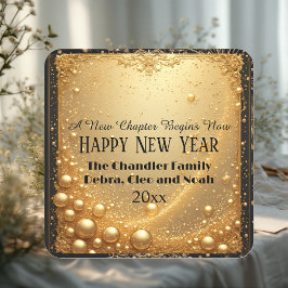 New Chapter Begins Now Midnight Gold Faux New Year Quadratischer Aufkleber