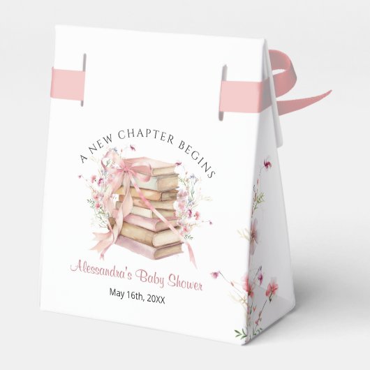 New Chapter Begins Pink Bow Baby Shower Favor Box Geschenkschachtel (Rückseite)