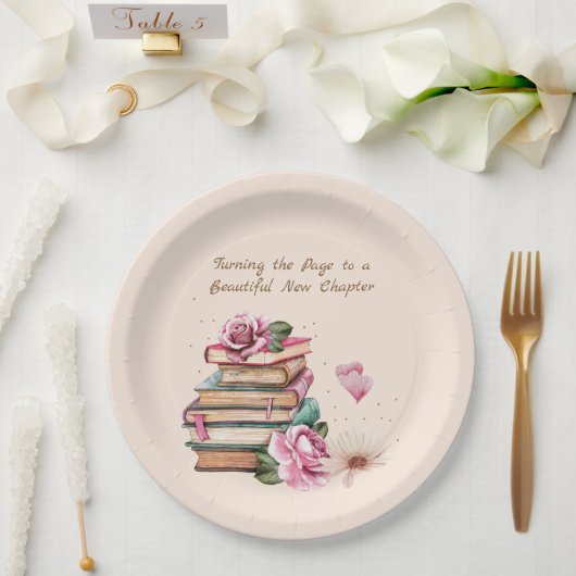 New Chapter Begins Romantic Book Theme Floral Pappteller (Hochzeit)
