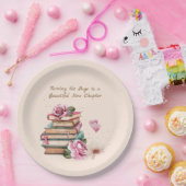 New Chapter Begins Romantic Book Theme Floral Pappteller (Party)
