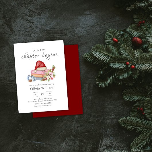 New Chapter Begins Winter Floral Baby Shower Einladung