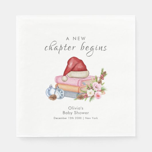 New Chapter Begins Winter Floral Baby Shower  Serviette (Vorderseite)