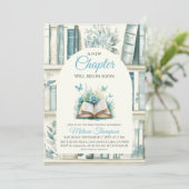 New Chapter Blue Boy Library Book Baby Shower Einladung (Stehend Vorderseite)