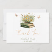 New Chapter Boho Book Floral Bridal Shower Dankeskarte (Vorderseite)