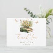 New Chapter Boho Book Floral Bridal Shower Dankeskarte (Stehend Vorderseite)