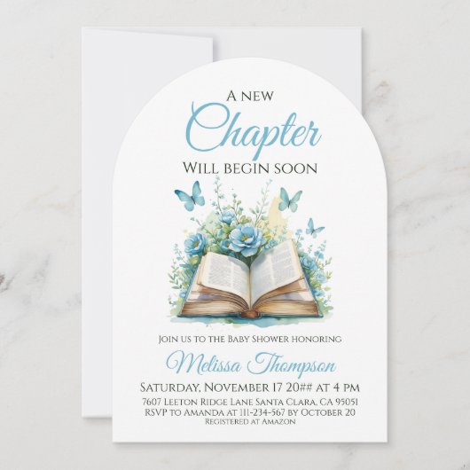 New Chapter Boy Blue Brunch Book Baby Shower Einladung (Vorderseite)