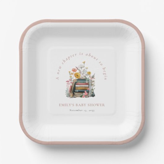 New Chapter Floral Baby Shower Pappteller (Vorderseite)