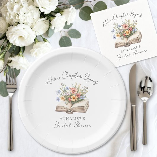 New Chapter Floral Book Bridal Shower Pappteller