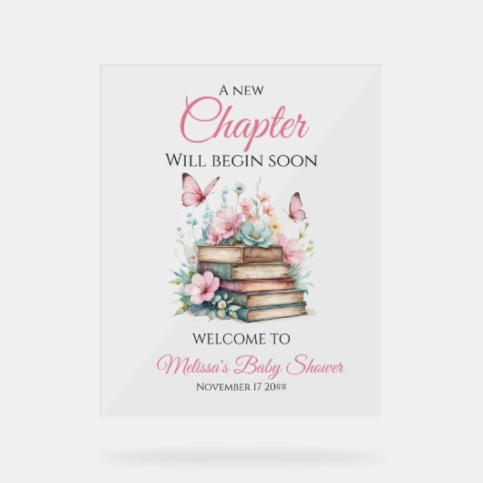 New Chapter Girl Storybook Baby Shower Welcome Acrylschild (Vorderseite)