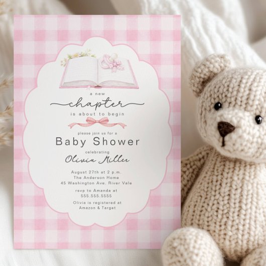 New Chapter Pink Book Baby Shower Invite Einladung