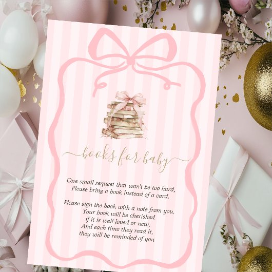 New Chapter Pink Bow Stripes Baby Shower Begleitkarte