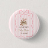 New Chapter Pink Bow Stripes Baby Shower Button (Vorderseite)