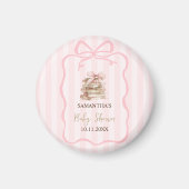New Chapter Pink Bow Stripes Baby Shower Magnet (Vorne)