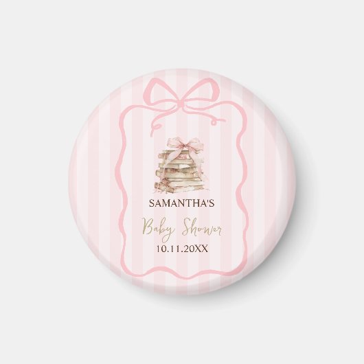 New Chapter Pink Bow Stripes Baby Shower Magnet (Vorne)