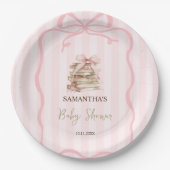 New Chapter Pink Bow Stripes Baby Shower Pappteller (Vorderseite)