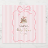 New Chapter Pink Bow Stripes Baby Shower Schaumweinetikett (Einzelnes Label)