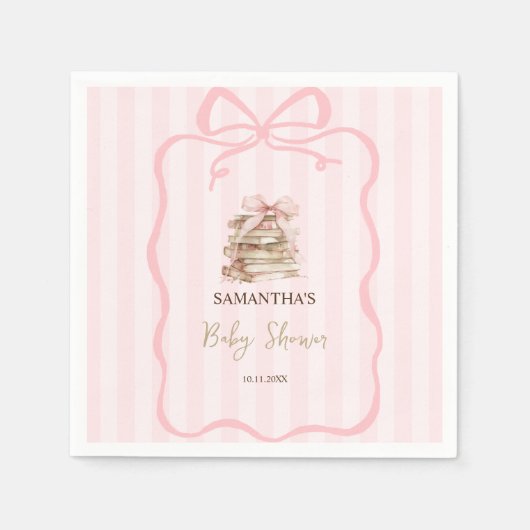 New Chapter Pink Bow Stripes Baby Shower Serviette (Vorderseite)