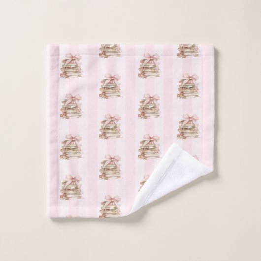 New Chapter Pink Bow Stripes Badhandtuch Set (Waschlappen)