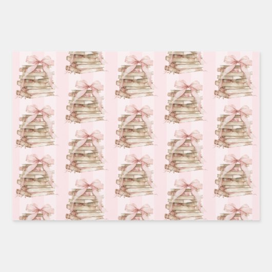 New Chapter Pink Bow Stripes Geschenkpapier Set (Vorderseite 3)