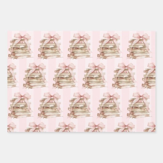 New Chapter Pink Bow Stripes Geschenkpapier Set (Vorderseite 2)