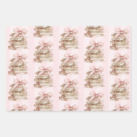 New Chapter Pink Bow Stripes Geschenkpapier Set (Vorderseite)