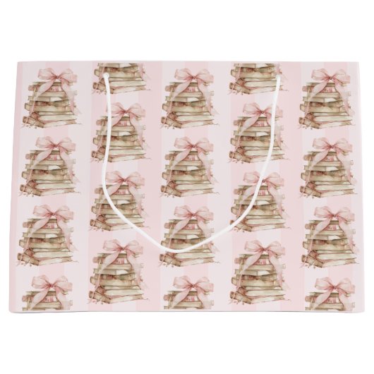 New Chapter Pink Bow Stripes  Große Geschenktüte (Vorderseite)