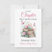 New Chapter Pink Girl Storybook Book Baby Shower Dankeskarte (Vorderseite)