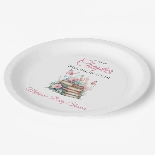 New Chapter Pink Girl Storybook Book Baby Shower Pappteller (Schrägansicht)