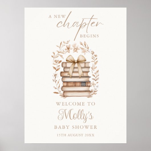 New Chapter Storybook Bow Baby Shower Welcome Sign Poster (Vorne)