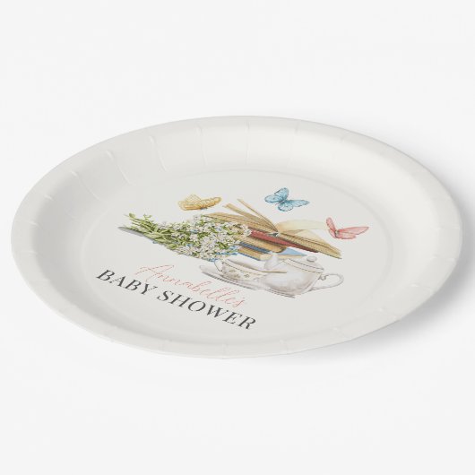New Chapter Tea Set Butterflies Book Baby Shower Pappteller (Schrägansicht)
