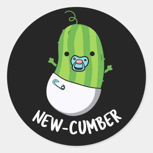 New cumber Funny Veggie Cucumber Pun Dark BG Runder Aufkleber (Vorderseite)
