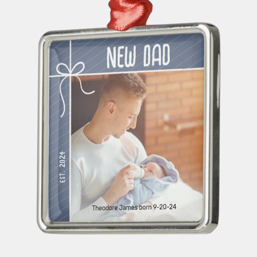 New Dad First Christmas Foto Ornament Aus Metall (Links)