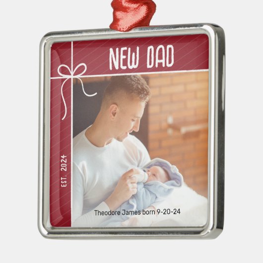 New Dad First Christmas Foto Ornament Aus Metall (Links)