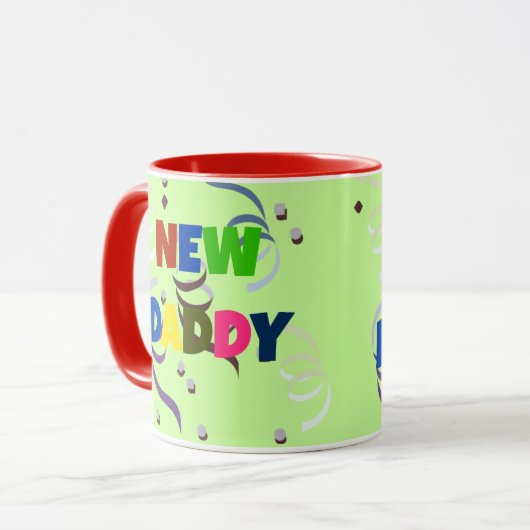"NEW DADDY" in bunten Buchstaben Tasse (Vorderseite Links)