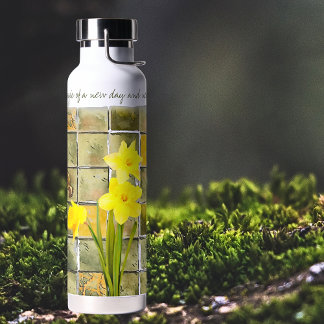 New Day Yellow Daffodien Blume Zitat Trinkflasche