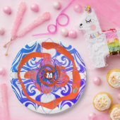 New Deko Monogram Orange Blue Rose Pappteller (Party)
