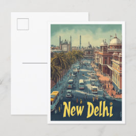 New Delhi India Art Vintage Travel Illustration Postkarte