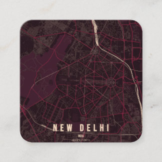 New Delhi India City Map & Custom Text Quadratische Visitenkarte