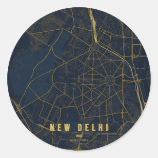 New Delhi India City Map Minimal Design Runder Aufkleber