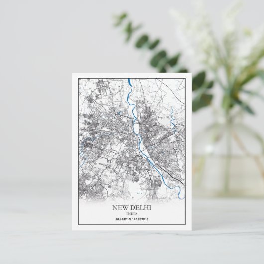 New Delhi India City Map Travel Simple Postkarte (Stehend Vorderseite)