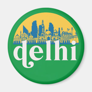 New Delhi India Retro City Skyline City Art Magnet