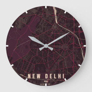 New Delhi Indien Stadtplan Minimal Große Wanduhr