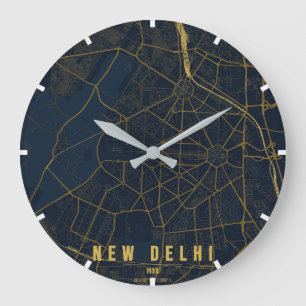 New Delhi Indien Stadtplan Minimal Große Wanduhr
