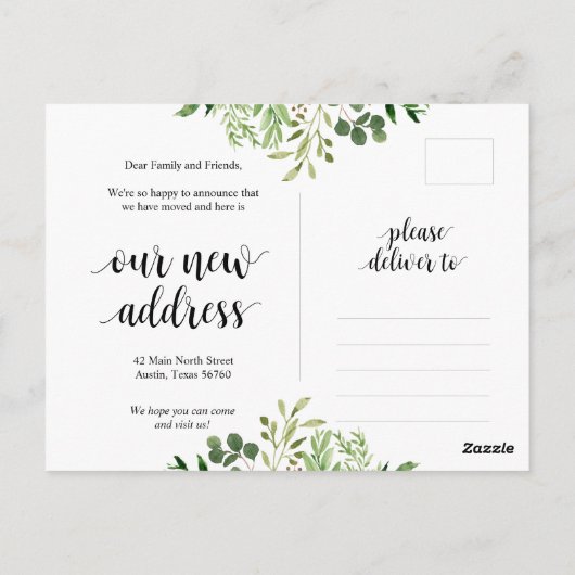 New Dream Zuhause Address Announcement, Grüne Postkarte (Rückseite)