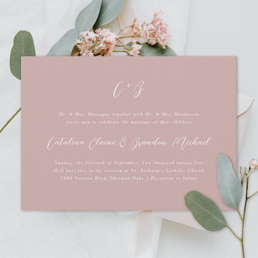 New Elegance Calligraphy Monogram Names Dusty Rose Einladung