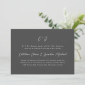 New Elegance Calligraphy Monogram Names Grey Einladung (Stehend Vorderseite)