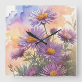New England Aster Quadratische Wanduhr (Vorderseite)